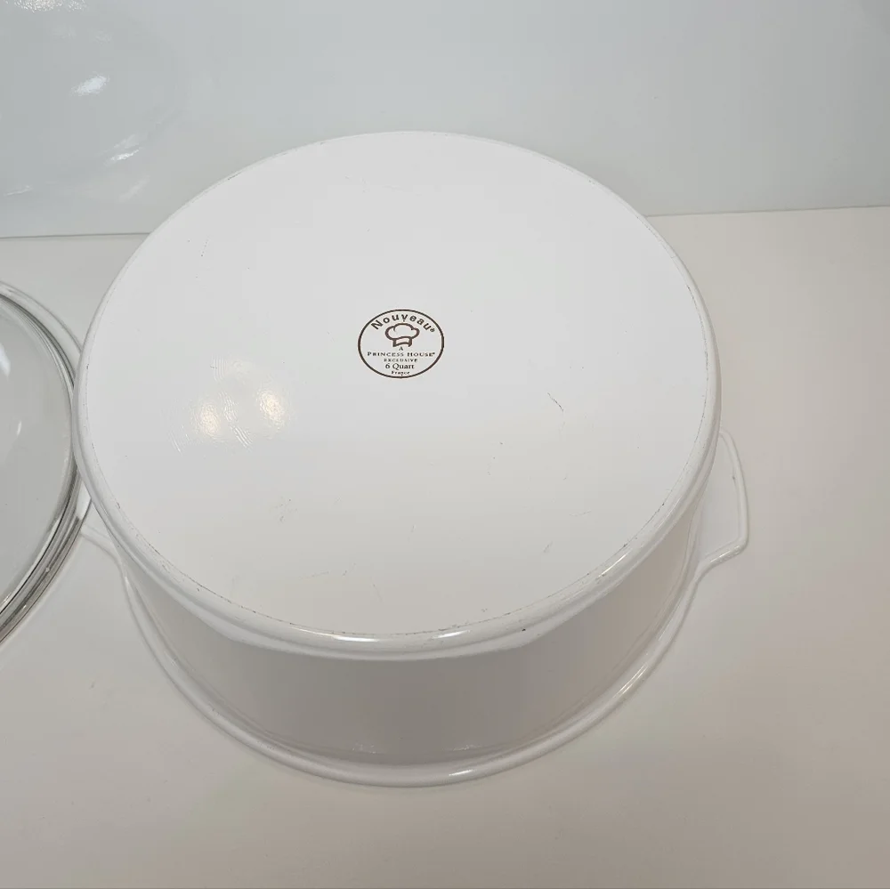 Princess House Nouveau 6 Quart Dutch Oven Glass Lid White Casserole